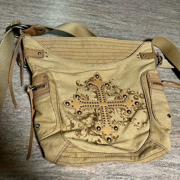 Fossil khaki shoulder/ crossbody bag with studs - Picture 14 of 16